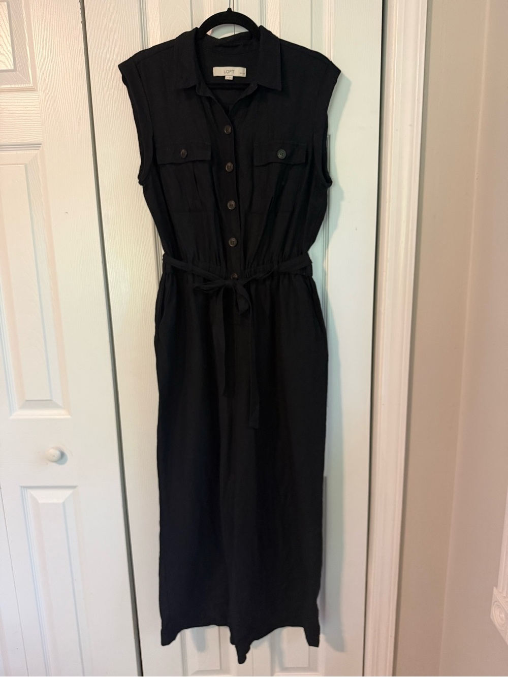 LOFT Black Linen Utility Jumpsuit